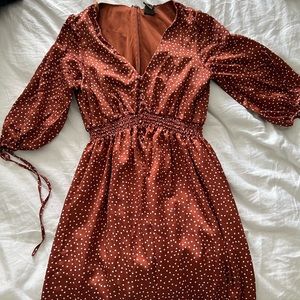 Taylor brown silk polka dot dress